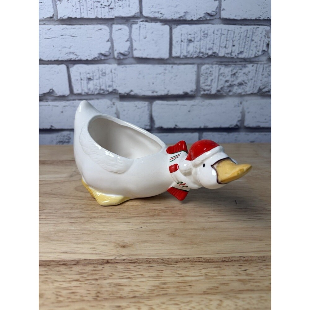 Vintage Christmas Goose/Duck With Santa Hat-Planter Trinkets Candy Dish Inarco